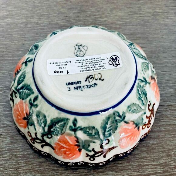 Boleslawiec Polish Pottery Ceramic Floral Trinket Bowl Dish - Picture 2 of 4